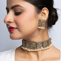 Exclusive Handmade Jaliwork Silver Choker Set