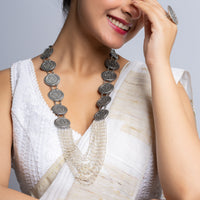 Exclusive Cultured Pearl Layered Necklace with Silver Carvings