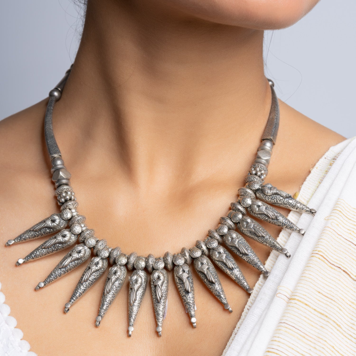 Silver Tribal Spike Necklace - Main Image
