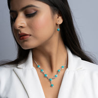 Silver Turquoise Single Line Necklace Set