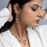 Silver Cut Stone Lightweright Necklace Set