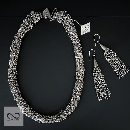 Exclusive Silver Bead Bunched Necklace Set