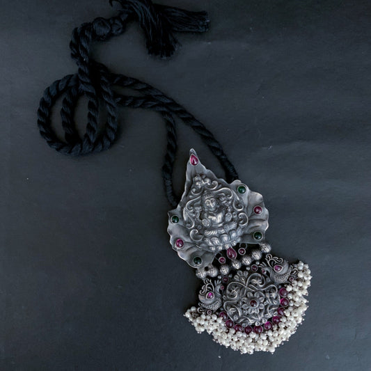 handmade silver Lakshmi nakshi pendant with cultured pearls
