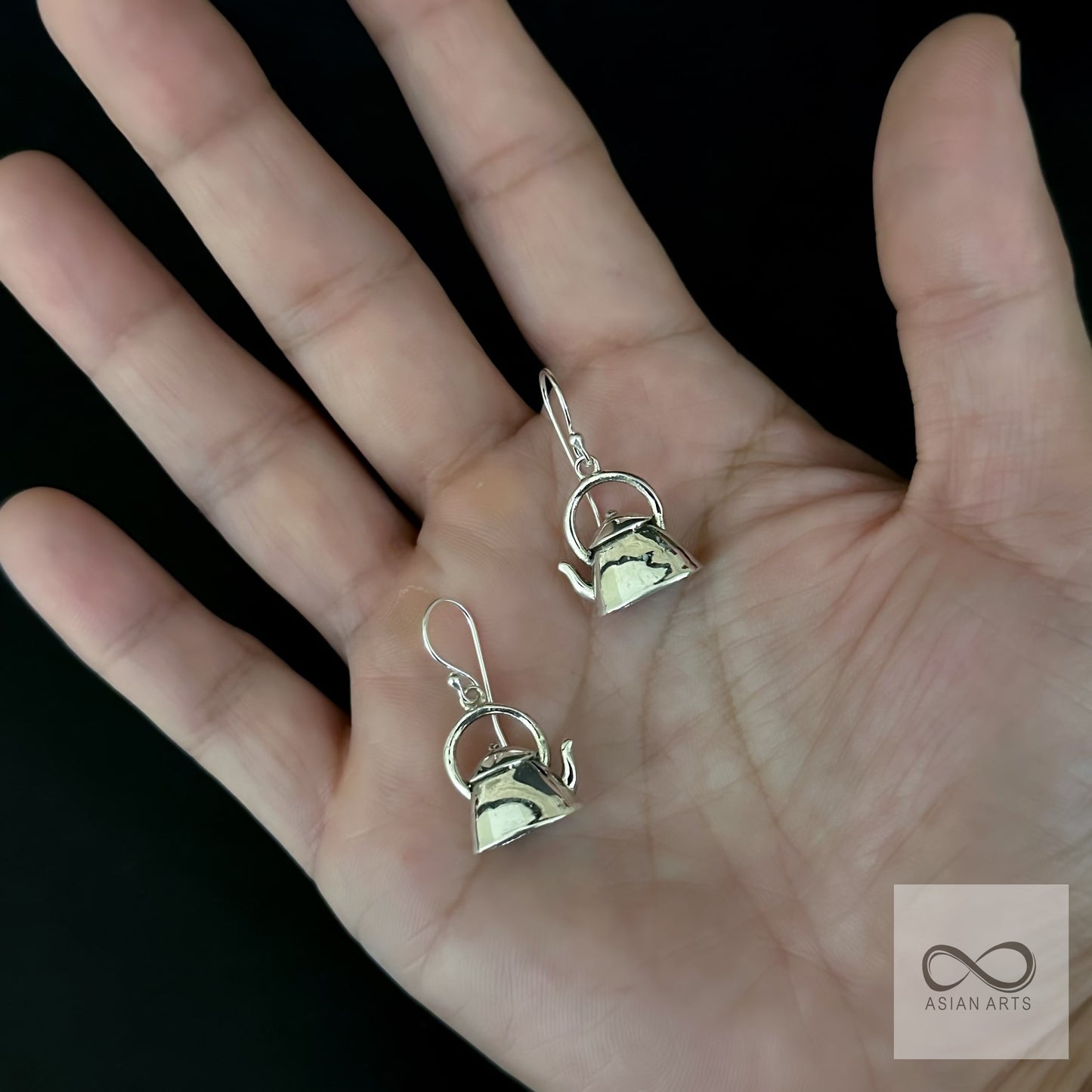 Silver Quirky kettle earrings