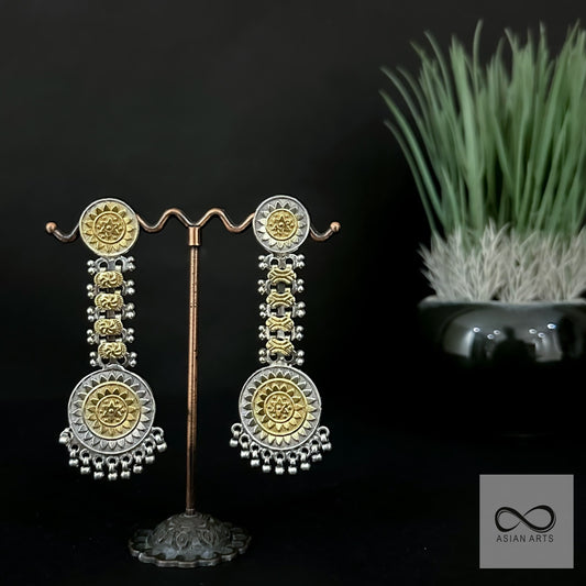 Silver Two Tone Rajasthani carving Earrings