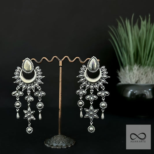 Silver contemporary Chandbali Earrings