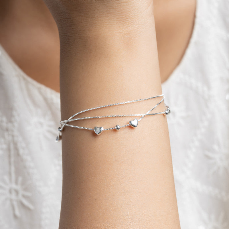 Silver Three Layered Puffed Heart Bracelet 