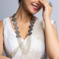 Exclusive Cultured Pearl Layered Necklace with Silver Carvings