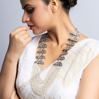 Exclusive Cultured Pearl Layered Necklace with Silver Carvings Style 2