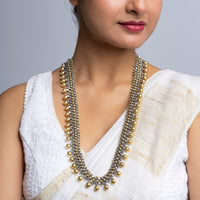 Silver Two Tone Long Traditional Ball Carving Necklace