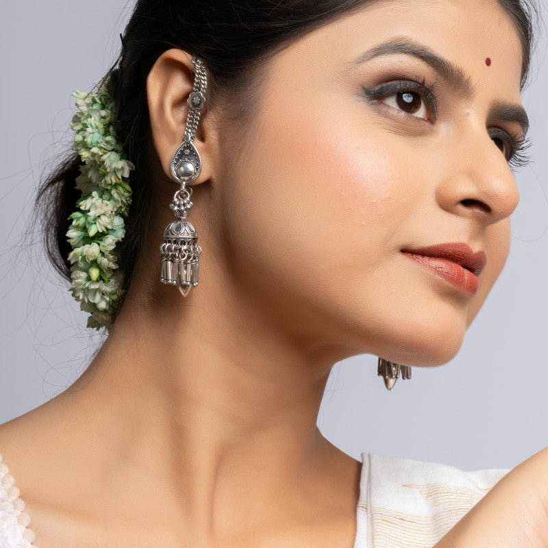Silver Traditional Rajasthani chain tana Jhumka 