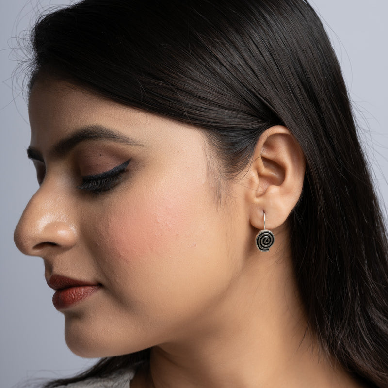 Silver Handmade 3D Whirlpool Short - Hook Earrings