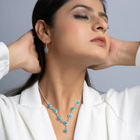 Silver Turquoise Single Line Necklace Set