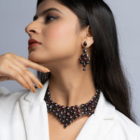Silver Necklace Set Studded With Real Garnets
