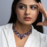 Silver Necklace Studded With Real Amethyst