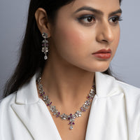 Silver Cut Stone Lightweright Necklace Set