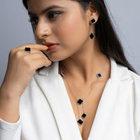 Classy Fine Silver necklace Set Black Onyx