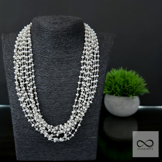 Layered Cultured Pearl Silver Necklace