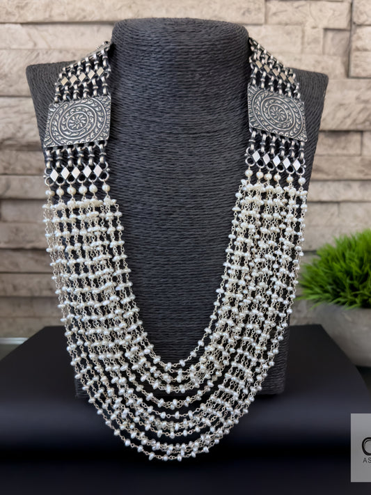 Silver Cultured Pearl Layered Necklace