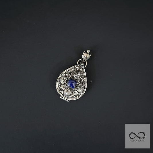 Silver Lapis Openable Locket