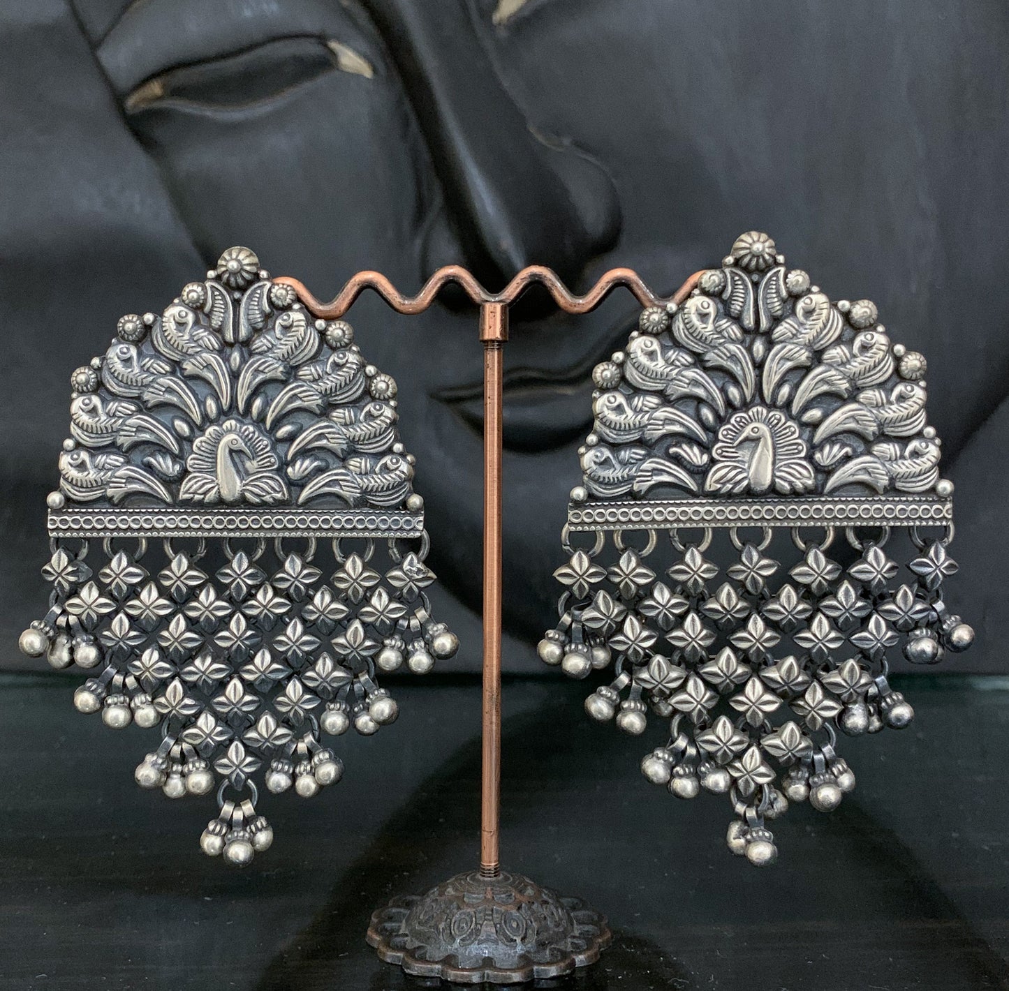 Silver Dramatic Carving Earrings.