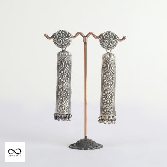 Silver Traditional cylindrical carving Earrings