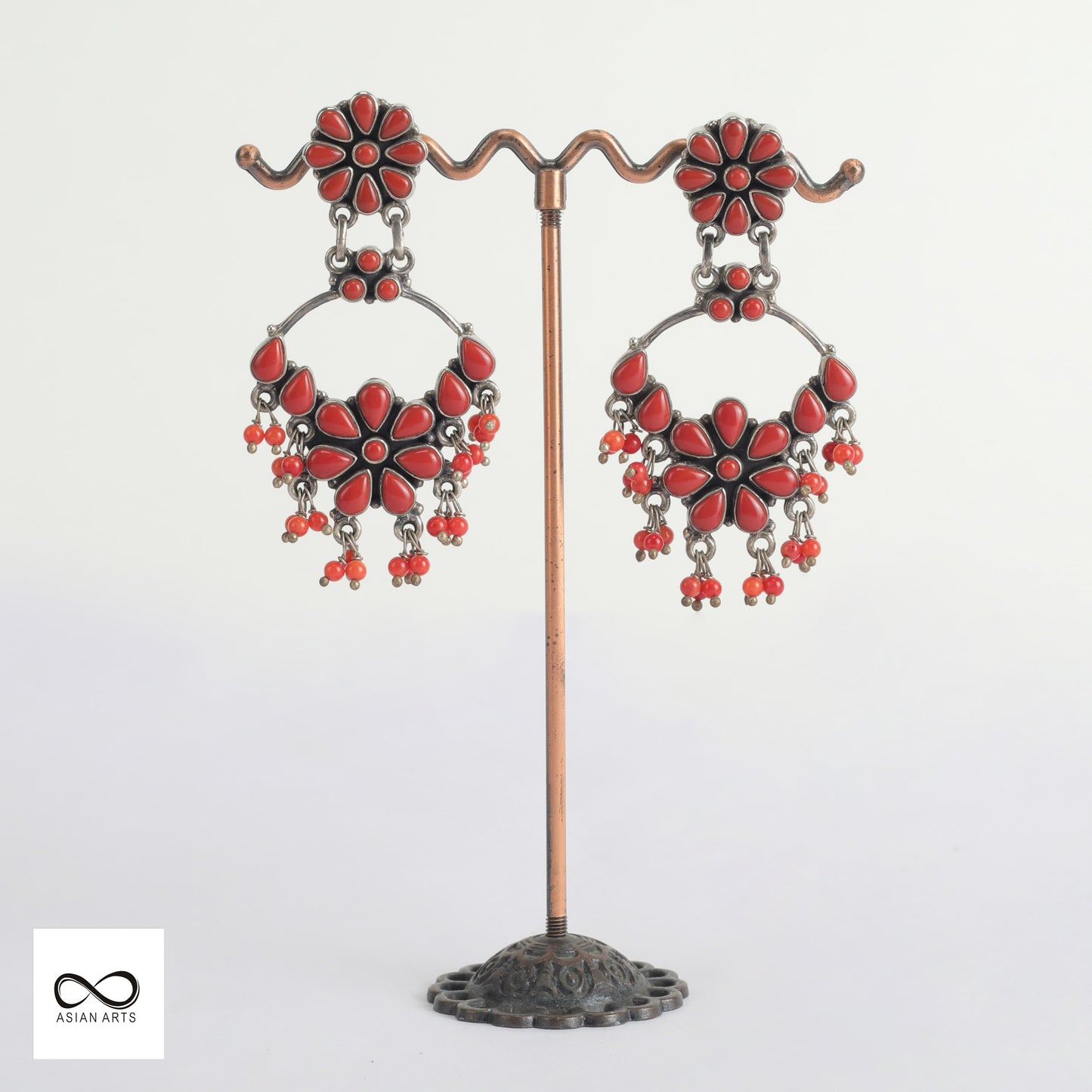 Silver Red Cut Stone Earrings