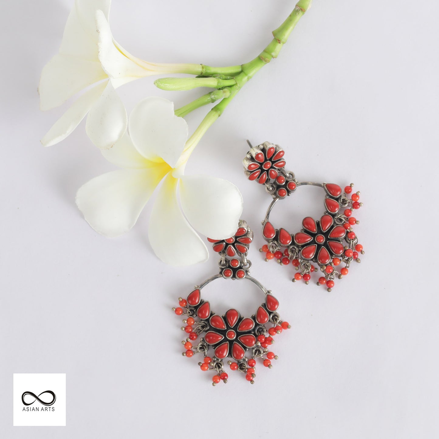 Silver Red Cut Stone Earrings