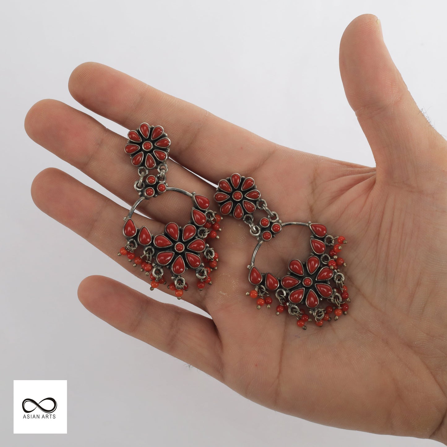 Silver Red Cut Stone Earrings