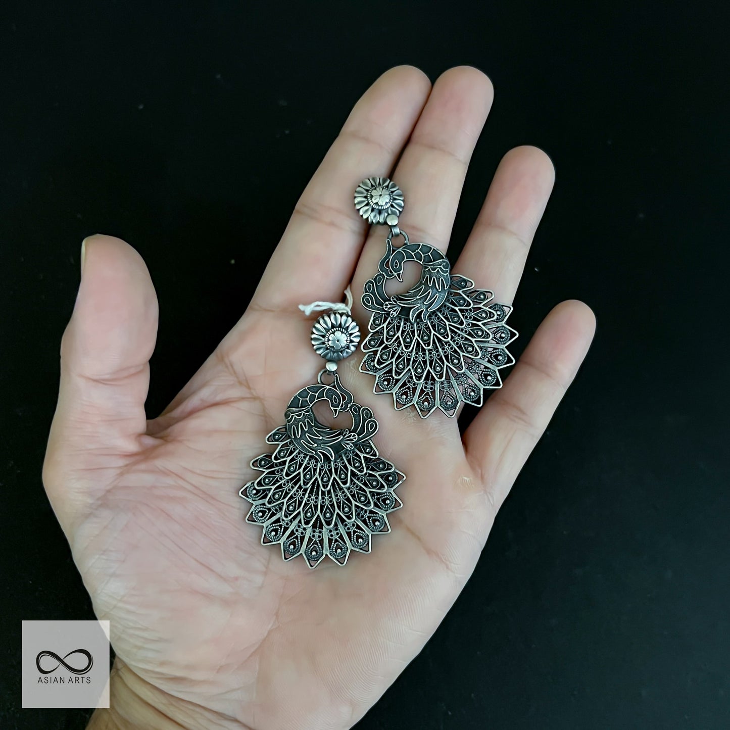 Silver Wire Like Carving Peacock Earrings