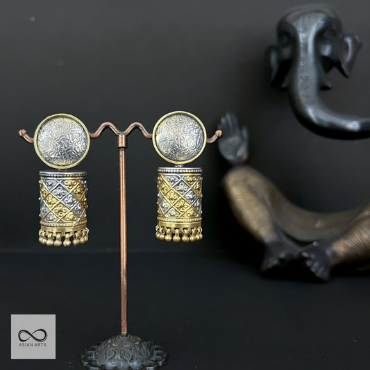 Silver Traditional Carving Two-Tone Jhumka