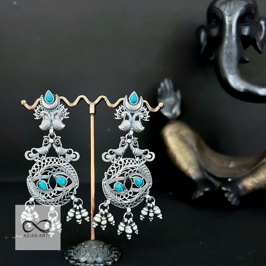 Carving Turquoise Bird Nakshi Earrings