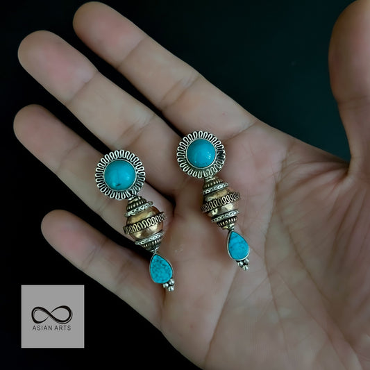 Unique Silver & Copper Earrings With Stones (Ver.2)