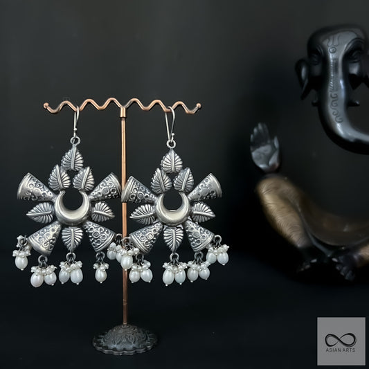 Silver Statement Earrings with Cultured Pearls