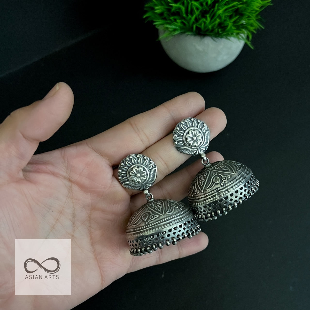 Mahesvari Elegance Oxidised Silver Earrings superior quality Rajasthani  Jhumka