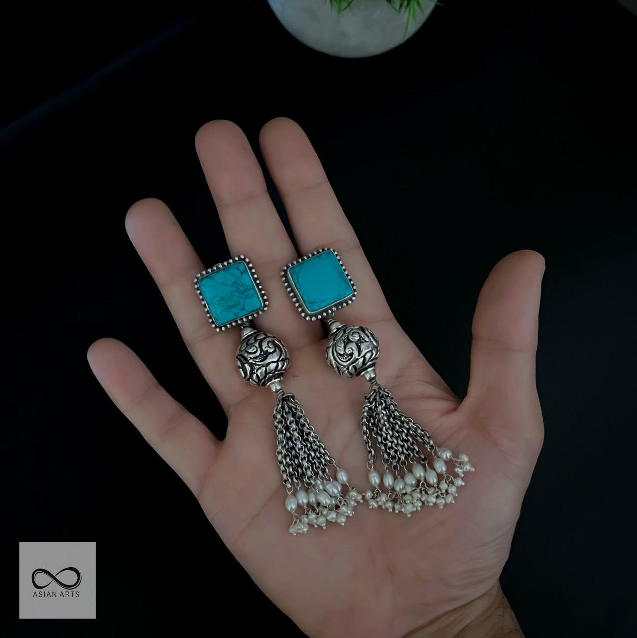 Silver Chitrai Stone Earrings