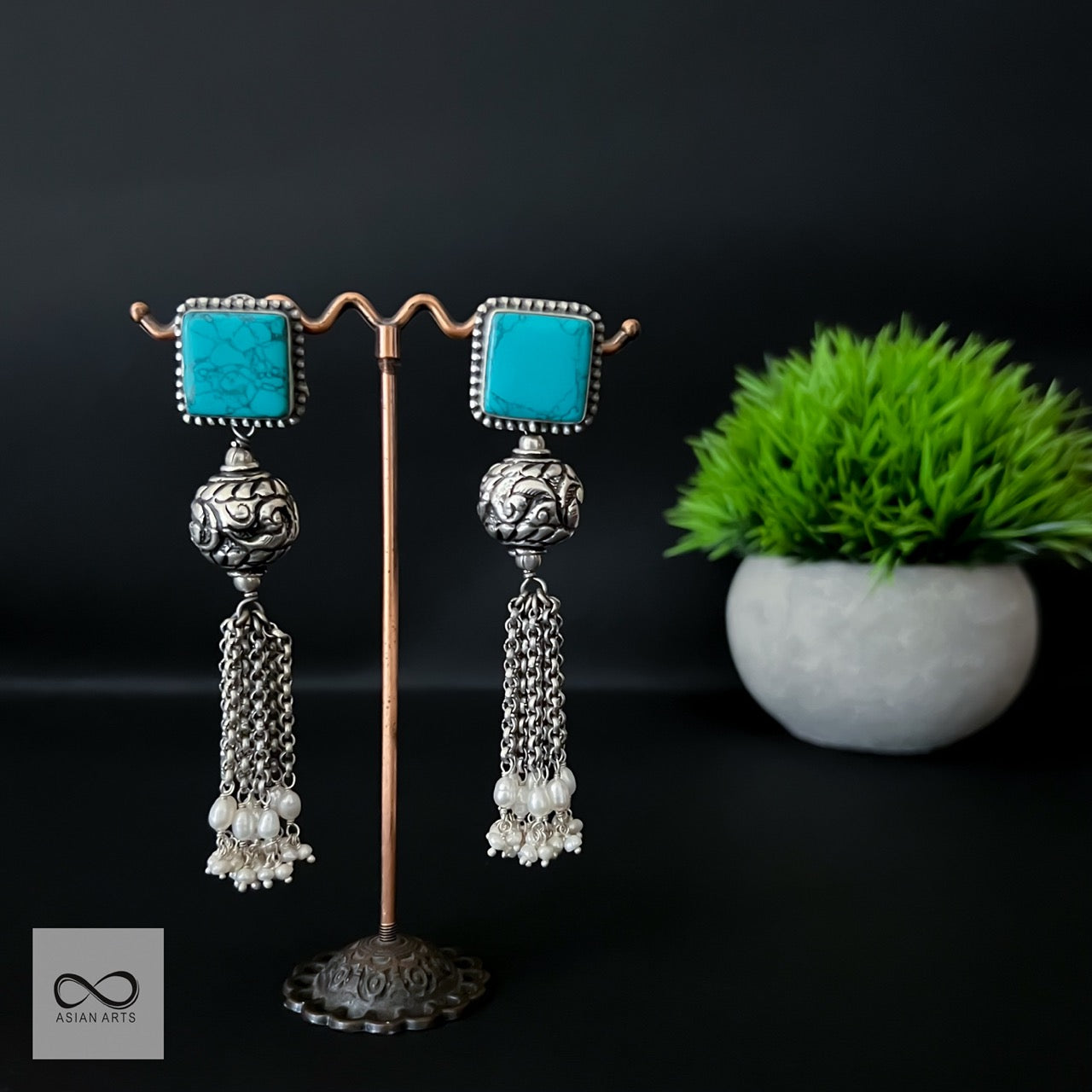 Silver Chitrai Stone Earrings