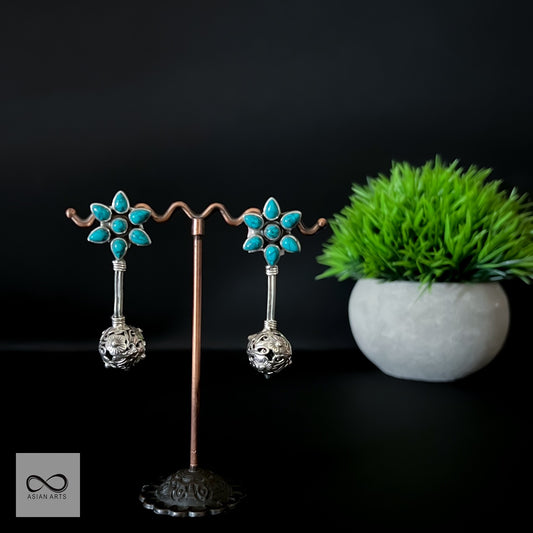 Silver Turquoise Stick Chitrai Earrings
