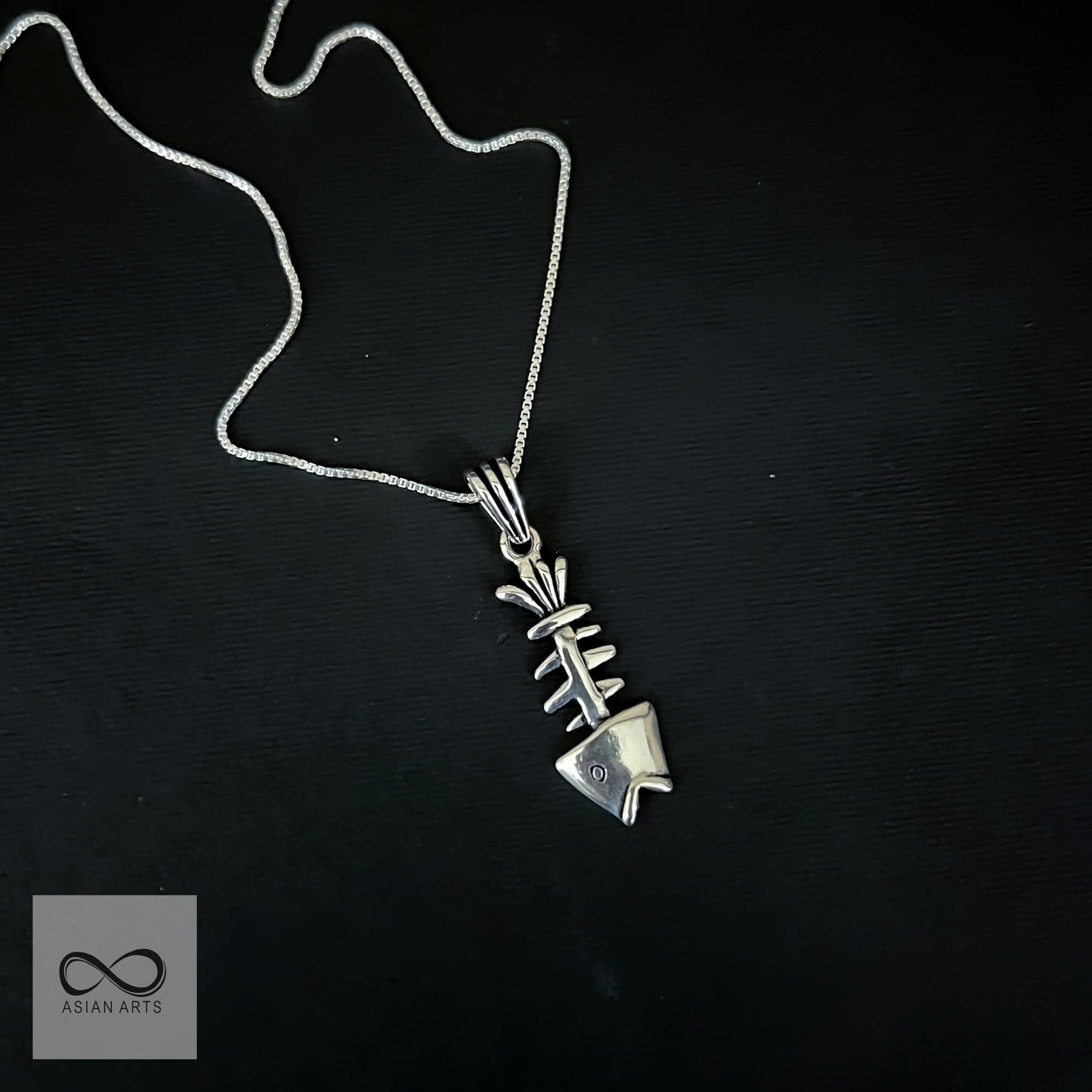 Silver fish bone pendant