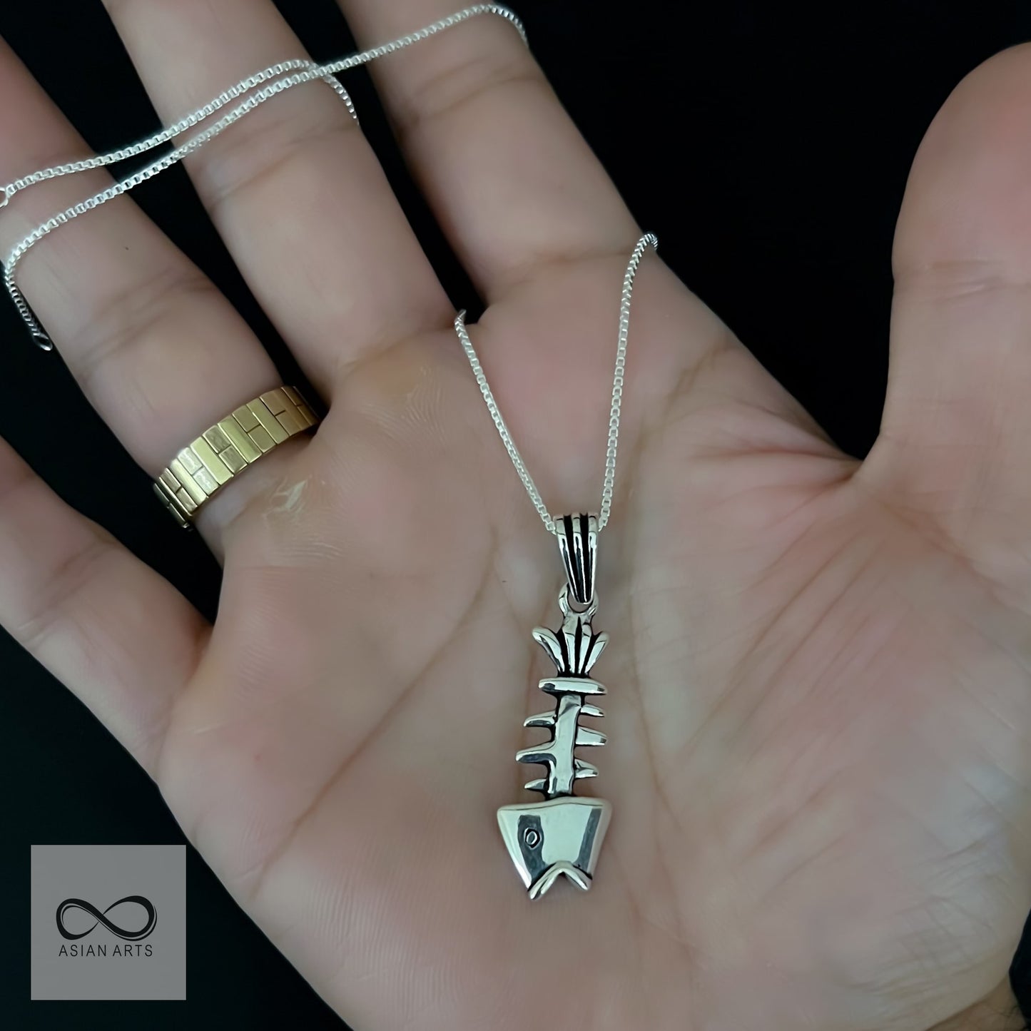 Silver fish bone pendant