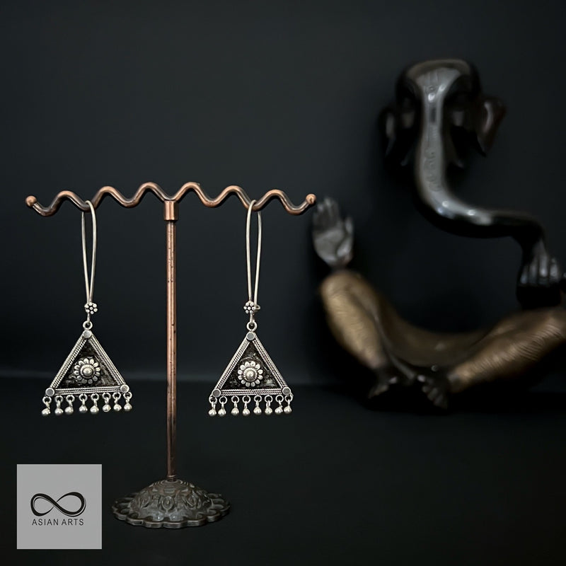 Silver Sleek-Hook Big Triangle Konark Earrings