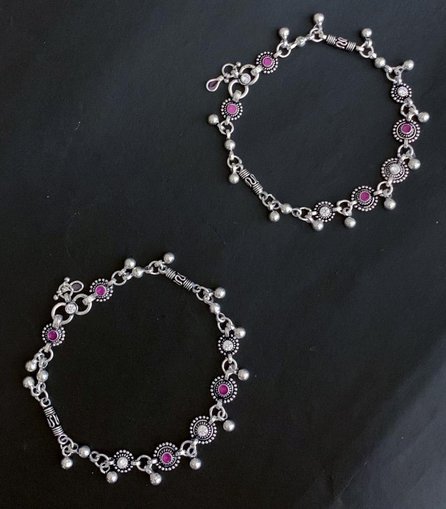 Silver cutstone Anklet Ver.1 - (PAIR)