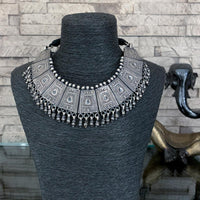 Silver broad traditional carving necklace