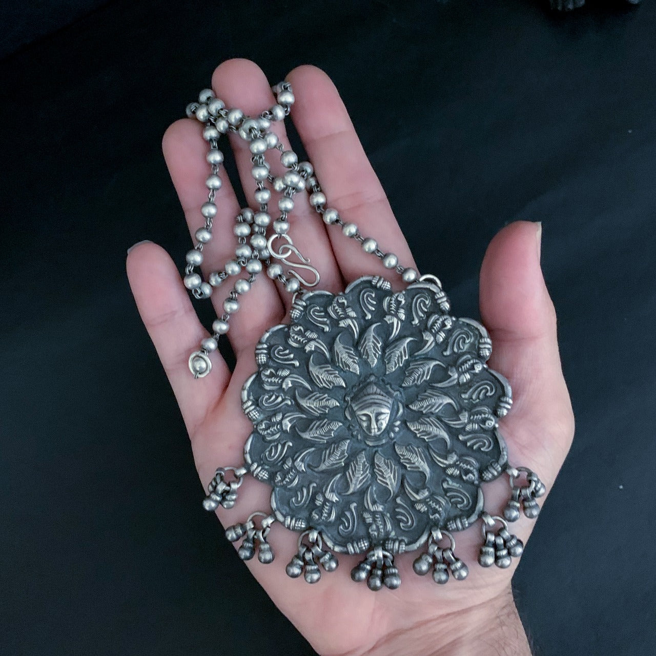 silver Rajasthani old-look Maa Durga tribal pendant
