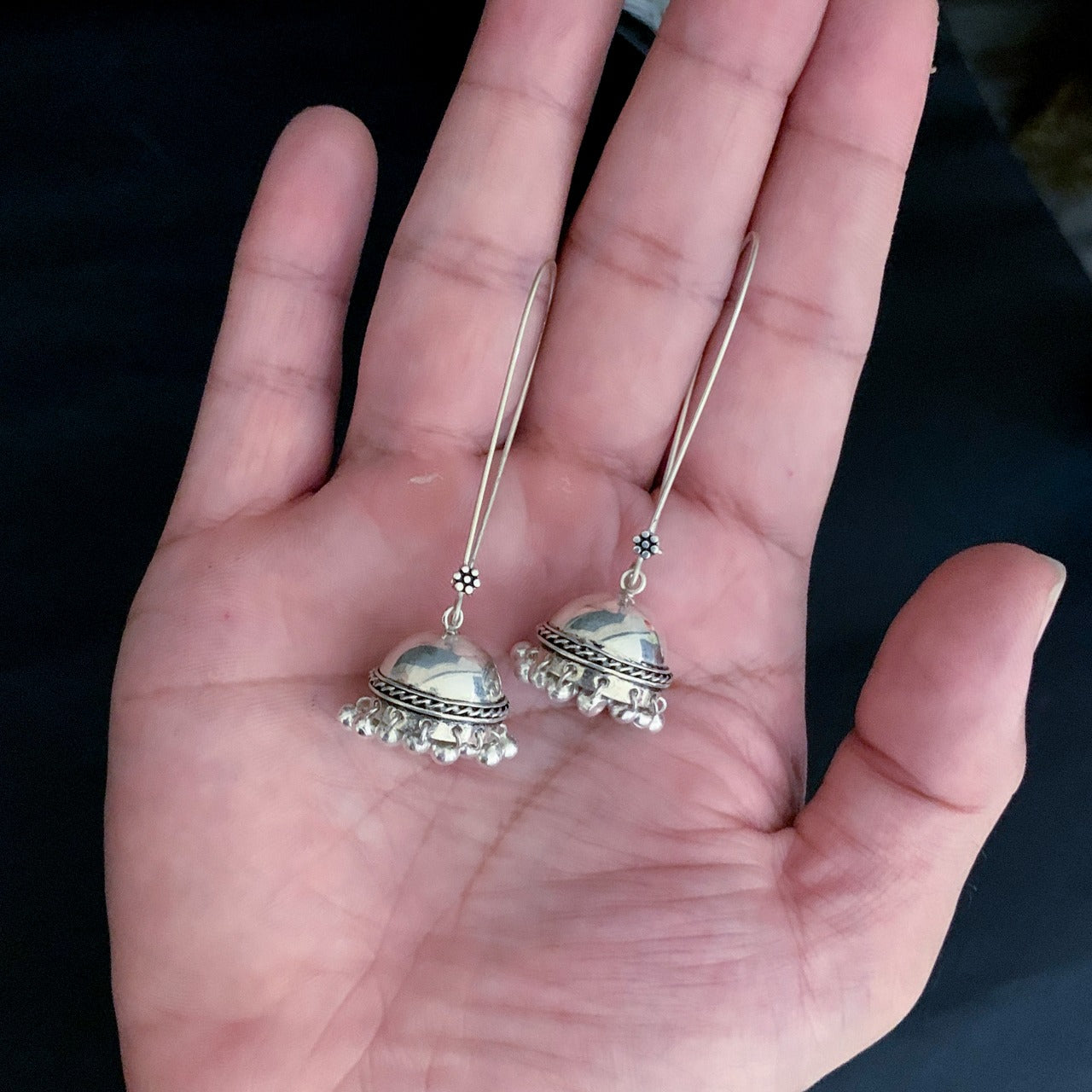 Silver Big sleek-hook Jhumkas