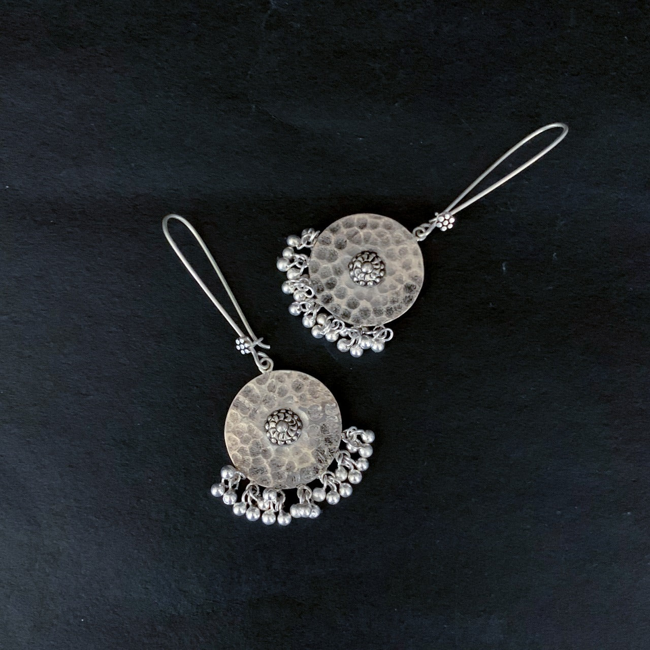 Beaten silver sleek hook earrings