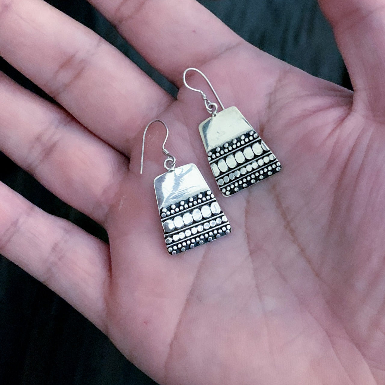 Silver dot-flat work unique earrings