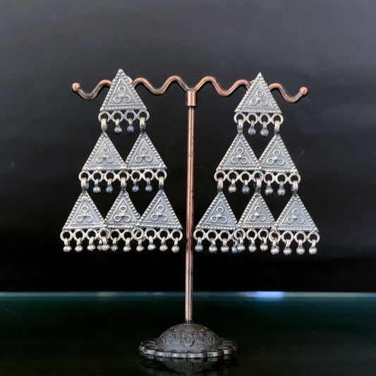 Silver traditional 3 layer triangular earrings