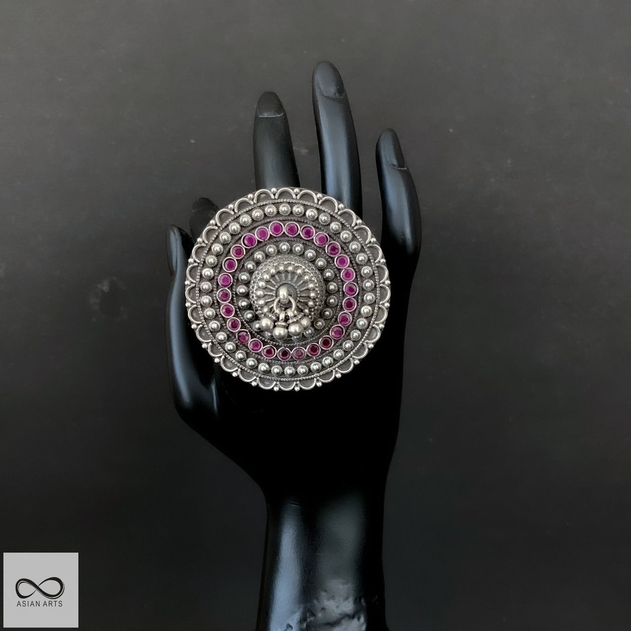 Silver Rajasthani Traditional Cutstone Statement Ring