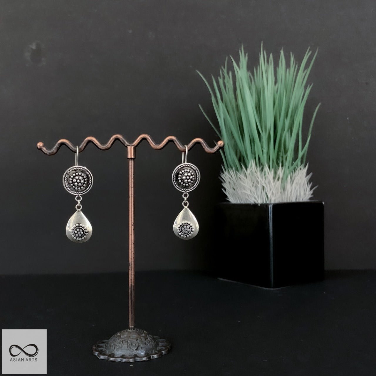 Silver Handmade Two-Layered Drop Rawa Earrings